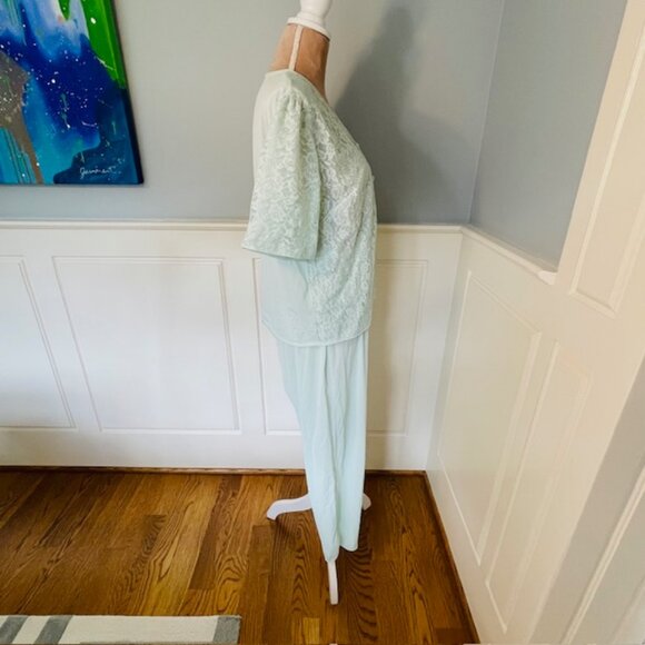 Vintage Vanity Fair Tricot Nylon 1960's Lace Lounge Set Pajamas Seafoam Medium - Picture 6 of 10